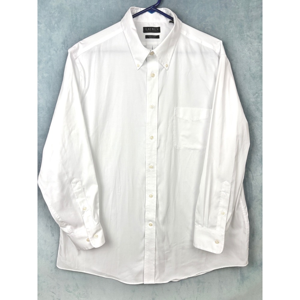 Lauren Ralph Lauren Mens White Stretch Regular Fit Dress Shirt 17.5 32/33 XL
